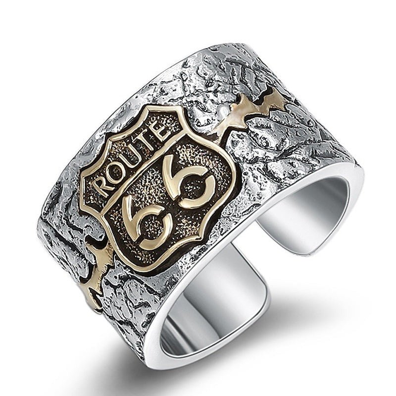 Distressed Route 66 Sterling Silver & Brass Ring - Ideal Place Market