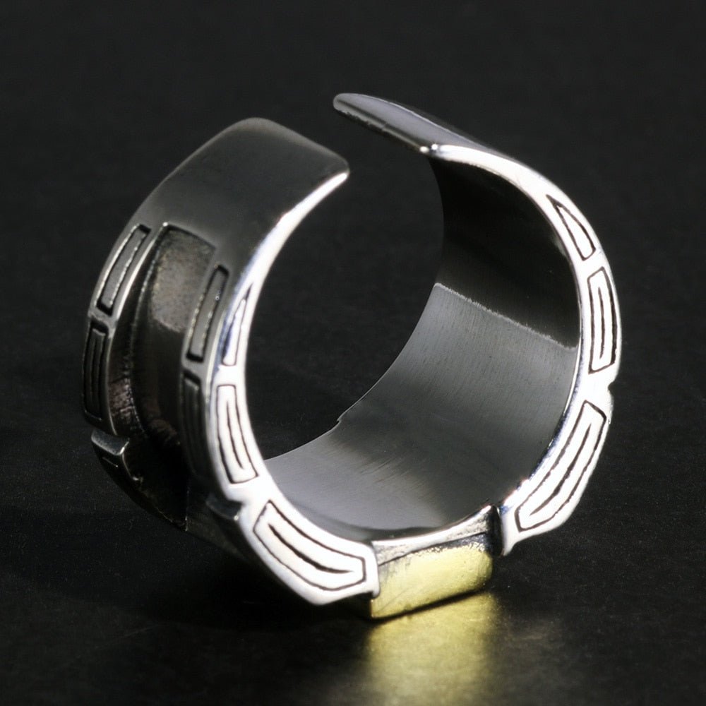 Distressed S925 Silver & Polished Brass Ring for Men - Ideal Place Market