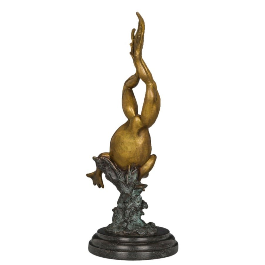 Diving Frog Bronze Sculpture with Marble Base - Ideal Place Market