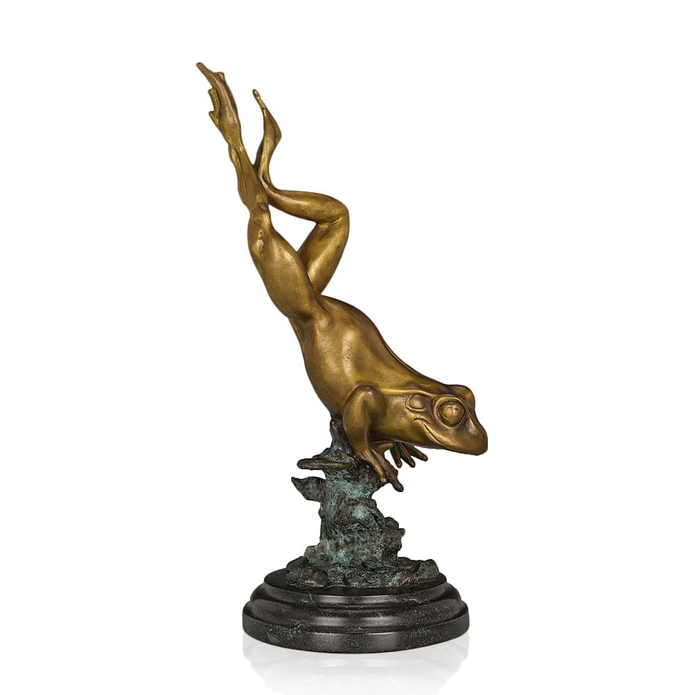 Diving Frog Bronze Sculpture with Marble Base - Ideal Place Market