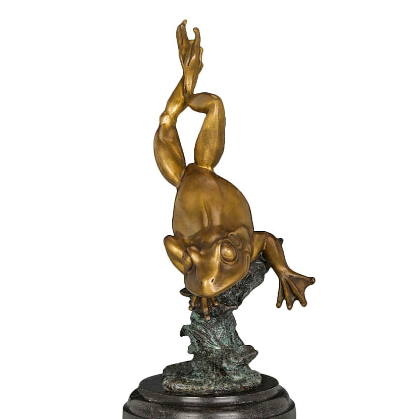 Diving Frog Bronze Sculpture with Marble Base - Ideal Place Market