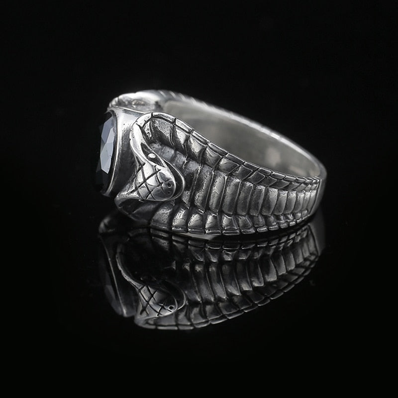 Double Flaired Cobra Ring with Inlaid Black Onyx