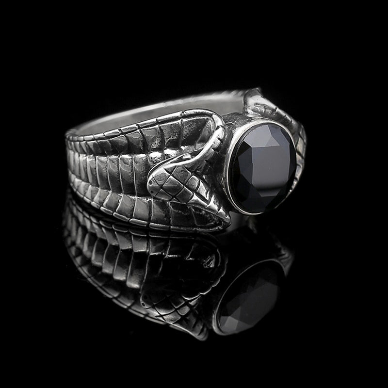 Double Flaired Cobra Ring with Inlaid Black Onyx