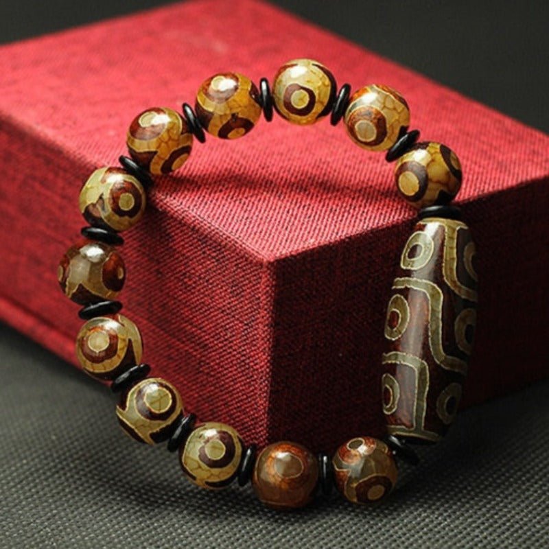 Dzi Beaded Tibetan Three Eye Agate Bracelet - Ideal Place Market