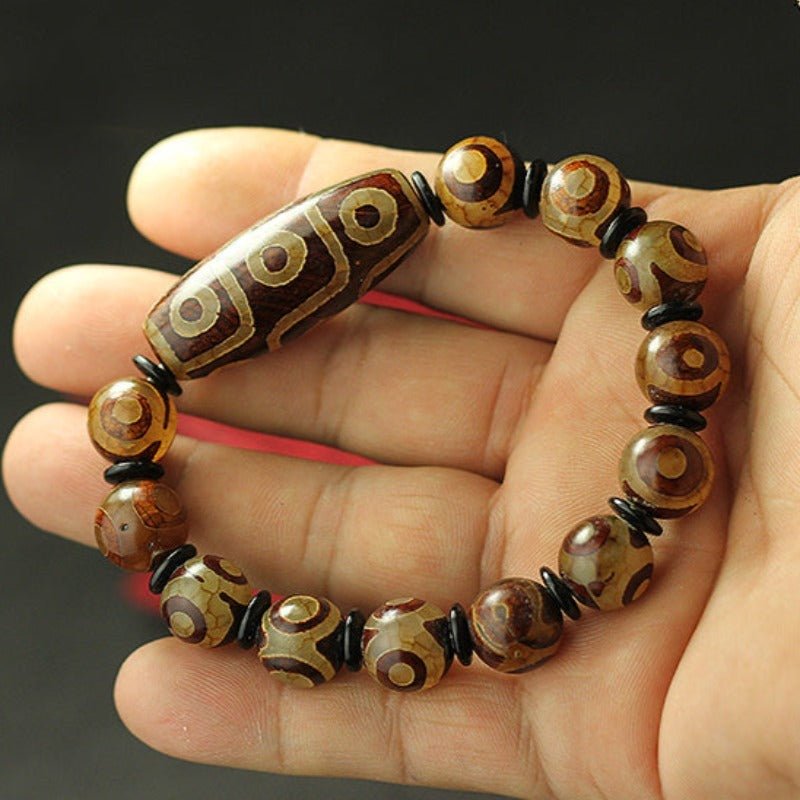 Dzi Beaded Tibetan Three Eye Agate Bracelet - Ideal Place Market