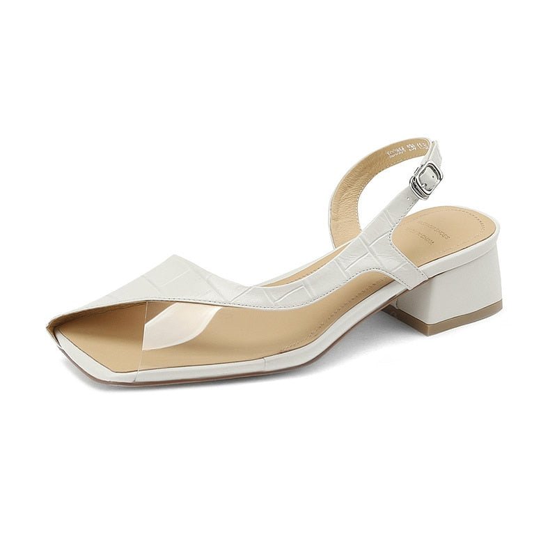 Embossed Cowhide Modern Minimalist Square Heel Sandals - Ideal Place Market