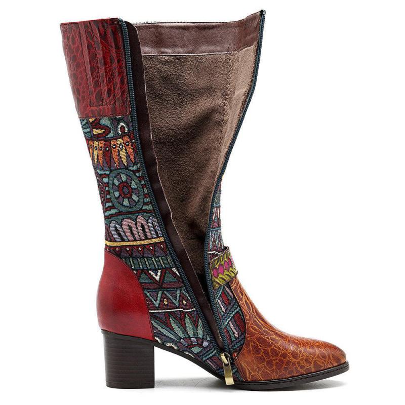 Embroidered Genuine Cowhide Narrow Toe Cowboy Boots