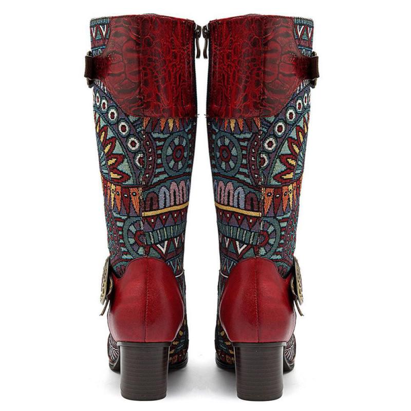 Embroidered Genuine Cowhide Narrow Toe Cowboy Boots