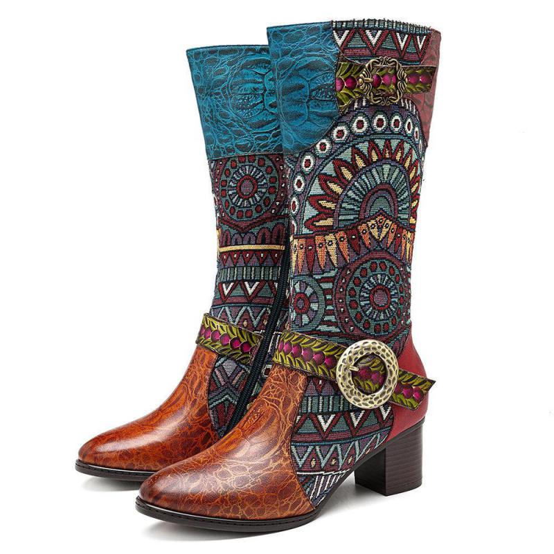 Embroidered Genuine Cowhide Narrow Toe Cowboy Boots