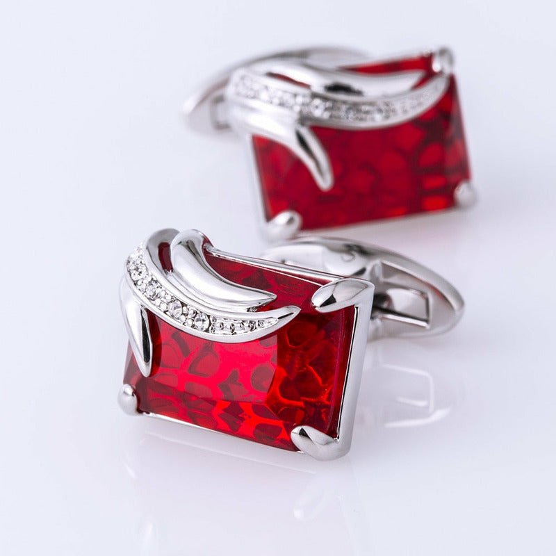 Red Crystal & Silver Gentleman Cufflinks - Ideal Place Market