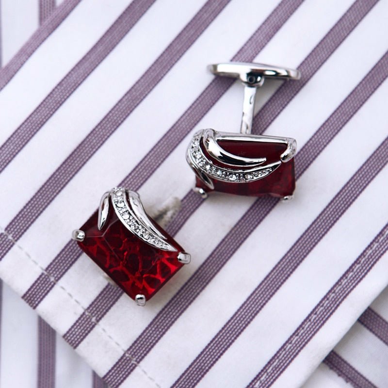 Red Crystal & Silver Gentleman Cufflinks - Ideal Place Market