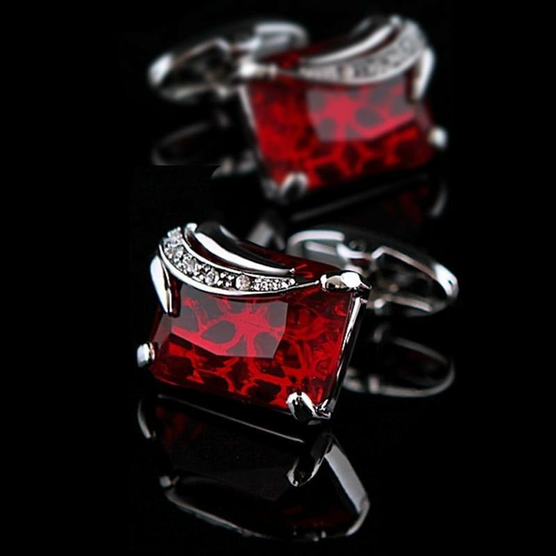 Red Crystal & Silver Gentleman Cufflinks - Ideal Place Market