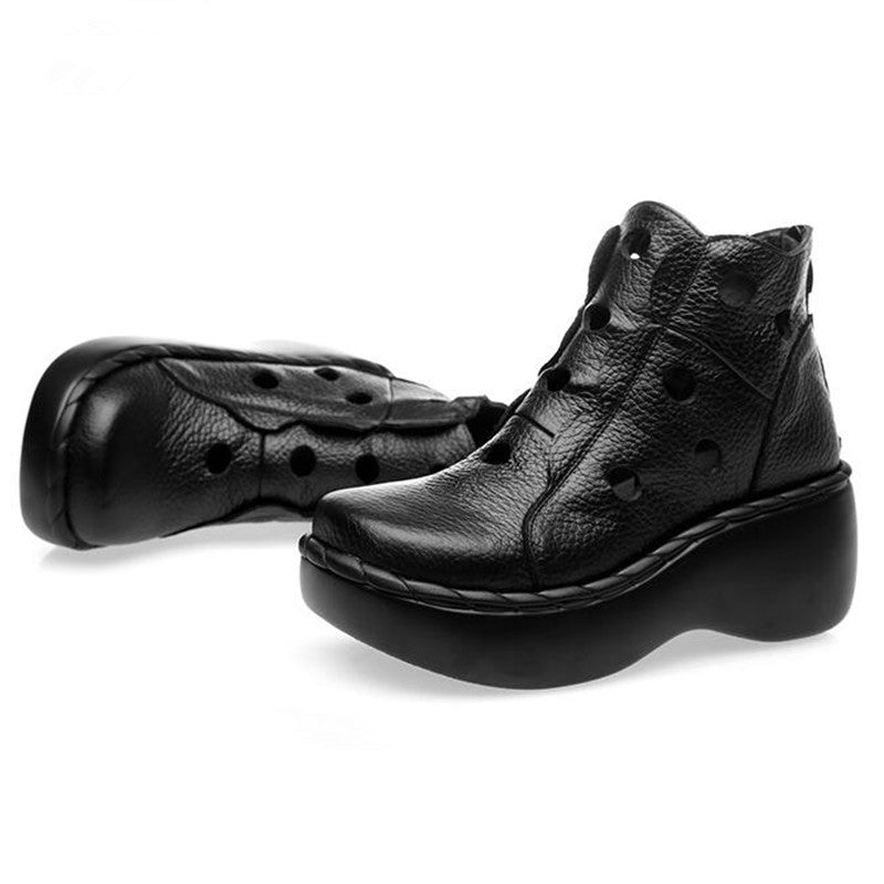 Etched Circles Genuine Leather Warm Weather Ankle Boots - Ideal Place Market