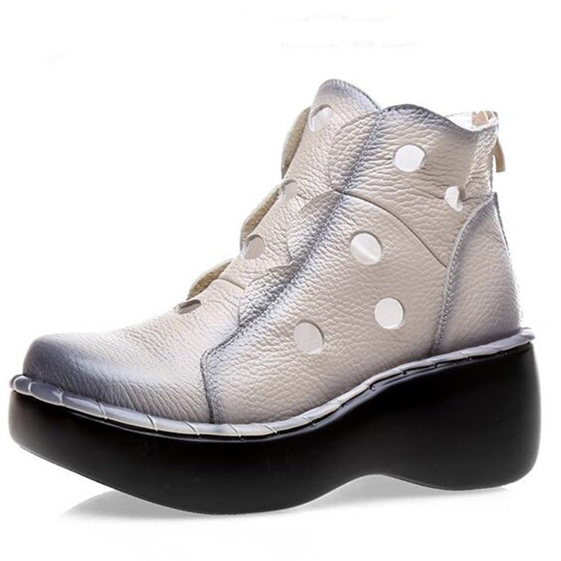 Etched Circles Genuine Leather Warm Weather Ankle Boots - Ideal Place Market