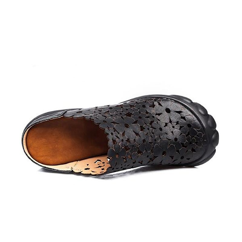 Etched Flowers Genuine Cowhide Slip-On Sneaker Sandals - Ideal Place Market