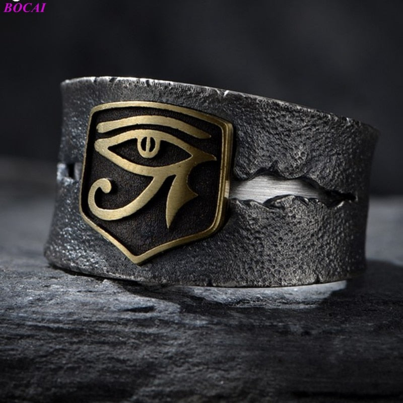 Eye of Ra Solid Oxidized S925 Silver & Brass Ring