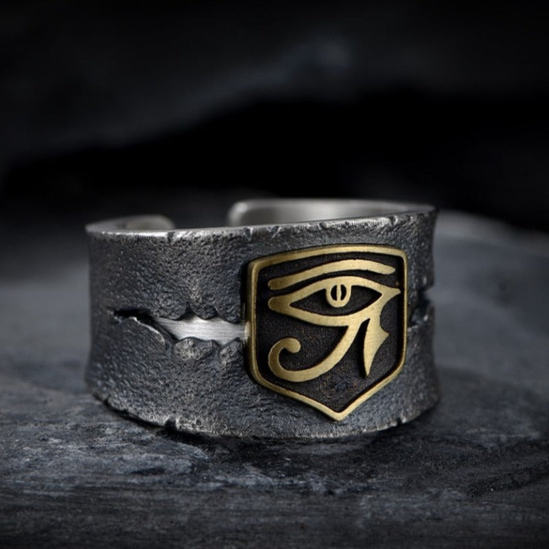 Eye of Ra Solid Oxidized S925 Silver & Brass Ring