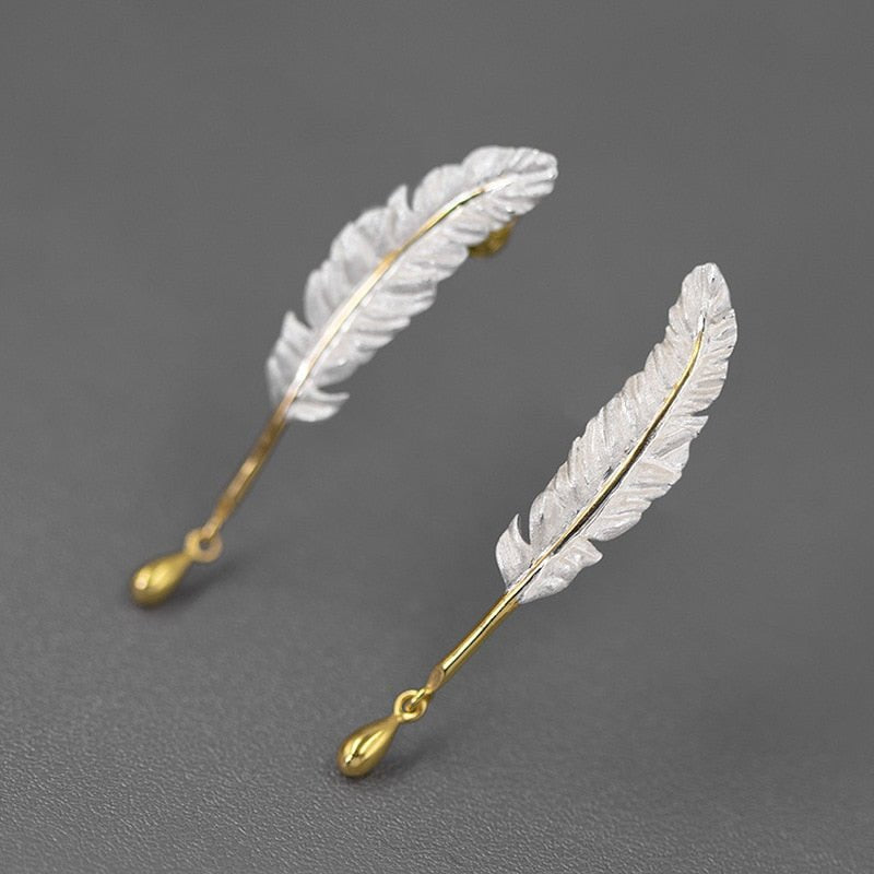 Feathered Drop S925 Silver Stud Earrings - Ideal Place Market