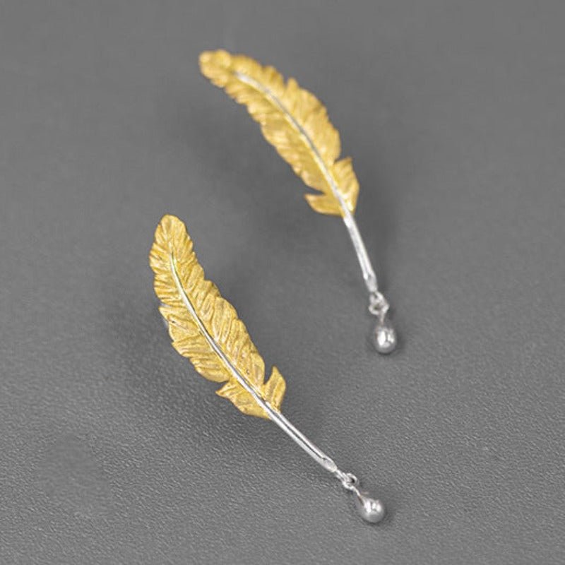 Feathered Drop S925 Silver Stud Earrings - Ideal Place Market