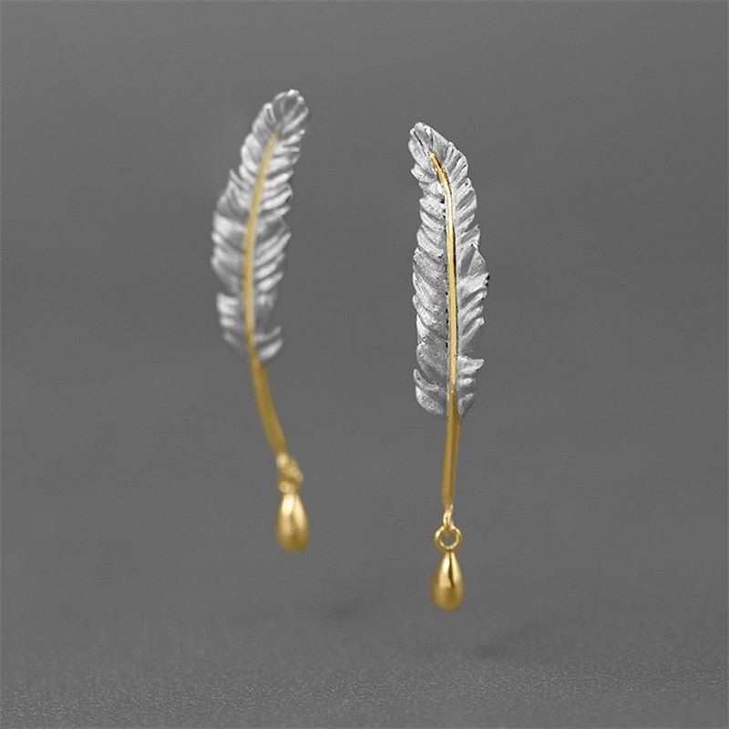 Feathered Drop S925 Silver Stud Earrings - Ideal Place Market