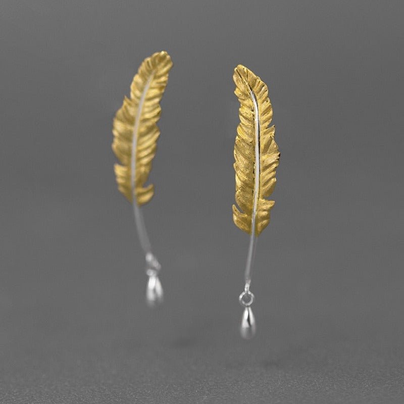 Feathered Drop S925 Silver Stud Earrings - Ideal Place Market