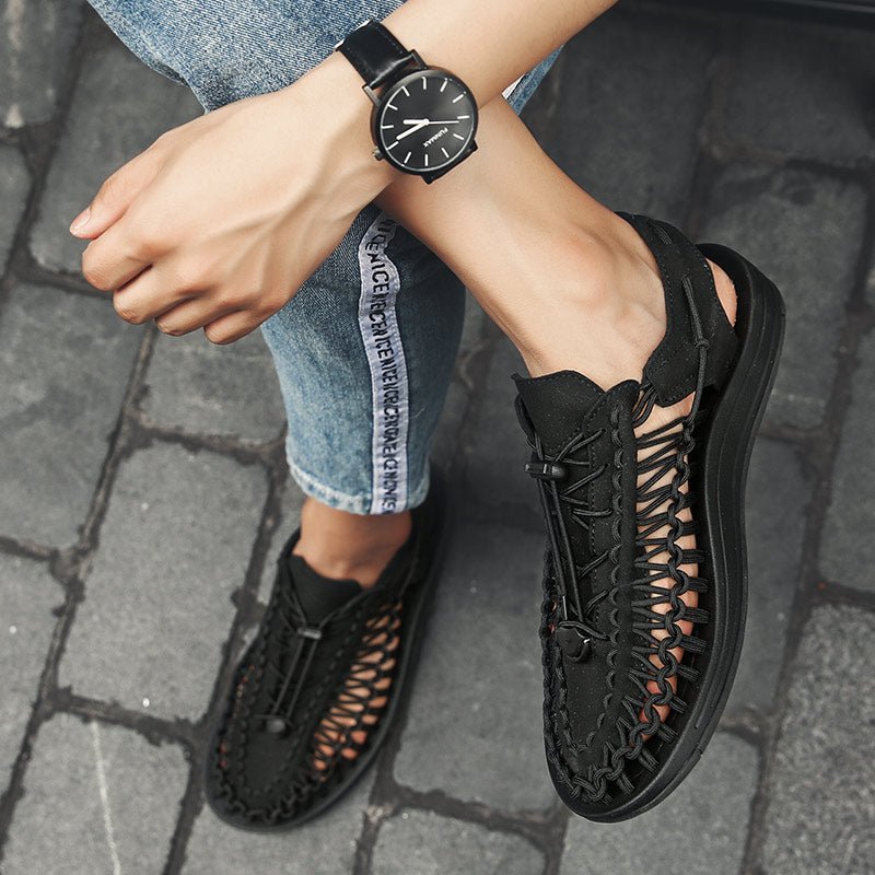 Flexible Leather & Lace Slip-On Sandal - Ideal Place Market