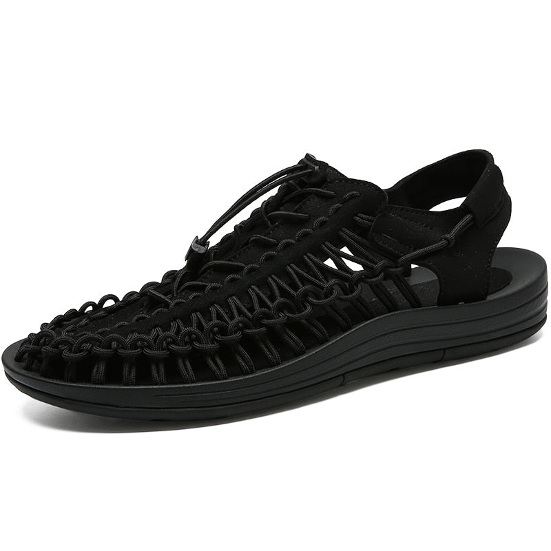 Flexible Leather & Lace Slip-On Sandal - Ideal Place Market