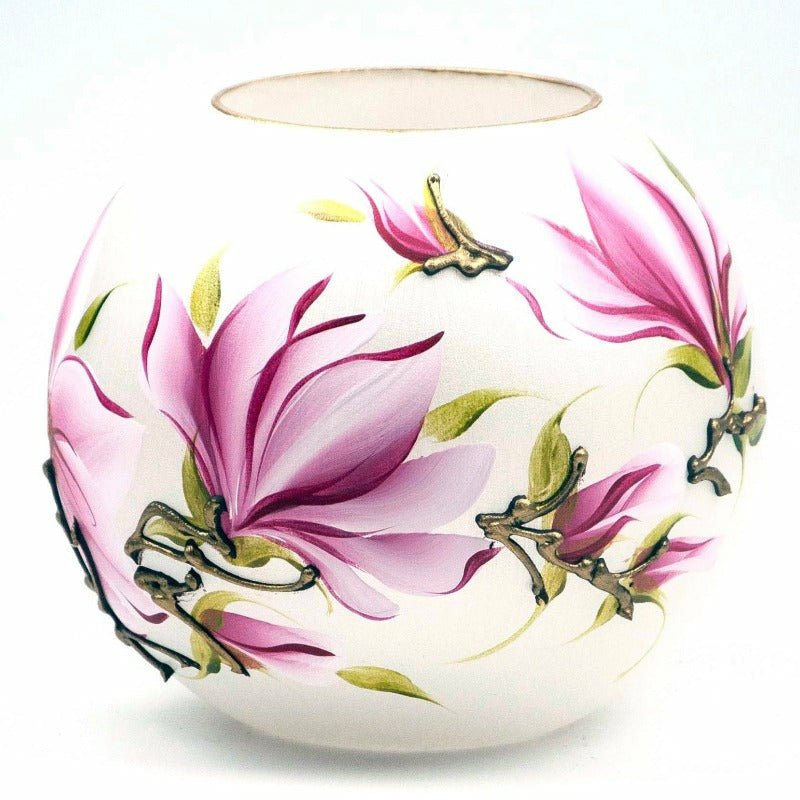 Flowing Floral Hand-Painted 6 inch Round Globe Vase - Ideal Place Market