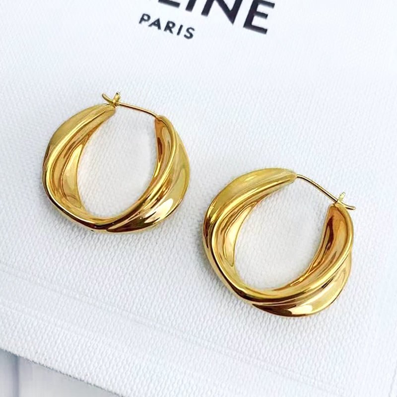 Fluid Twist Huggie Hoop Earrings in 18k Yellow Gold - Ideal Place Market