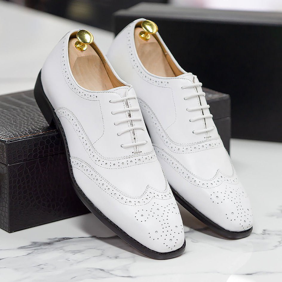 Formal White Brogue Oxford Shoes for Men - Ideal Place Market