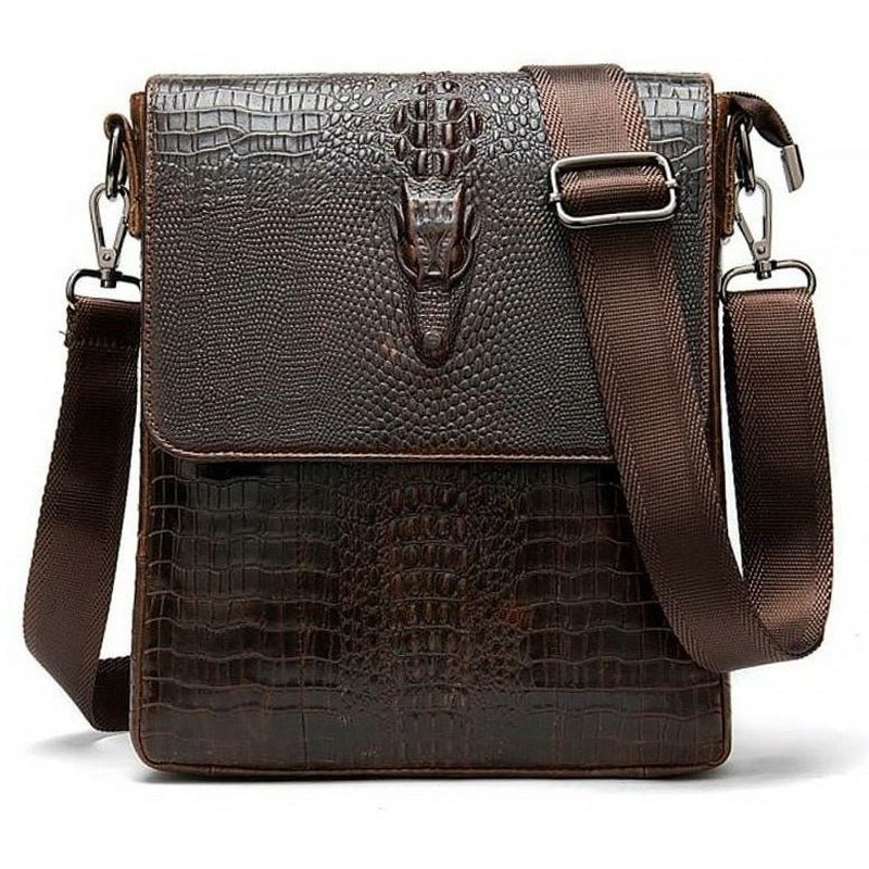 Gator Embossed Genuine Leather Shoulder Bag for Men - Ideal Place Market