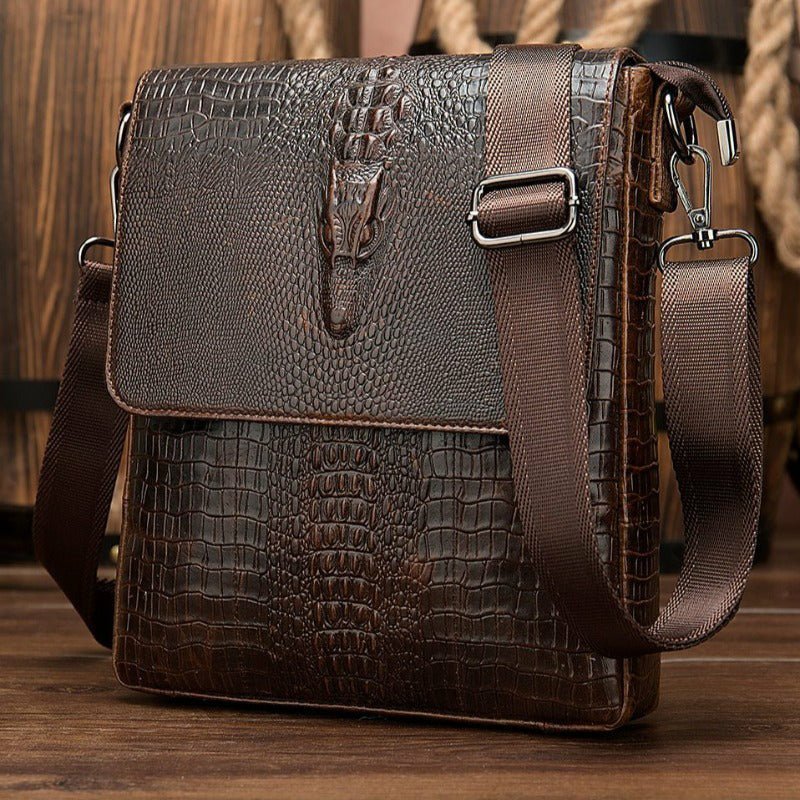 Gator Embossed Genuine Leather Shoulder Bag for Men - Ideal Place Market