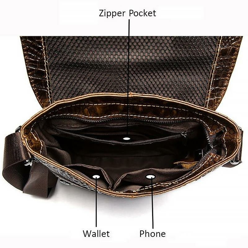 Gator Embossed Genuine Leather Shoulder Bag for Men - Ideal Place Market