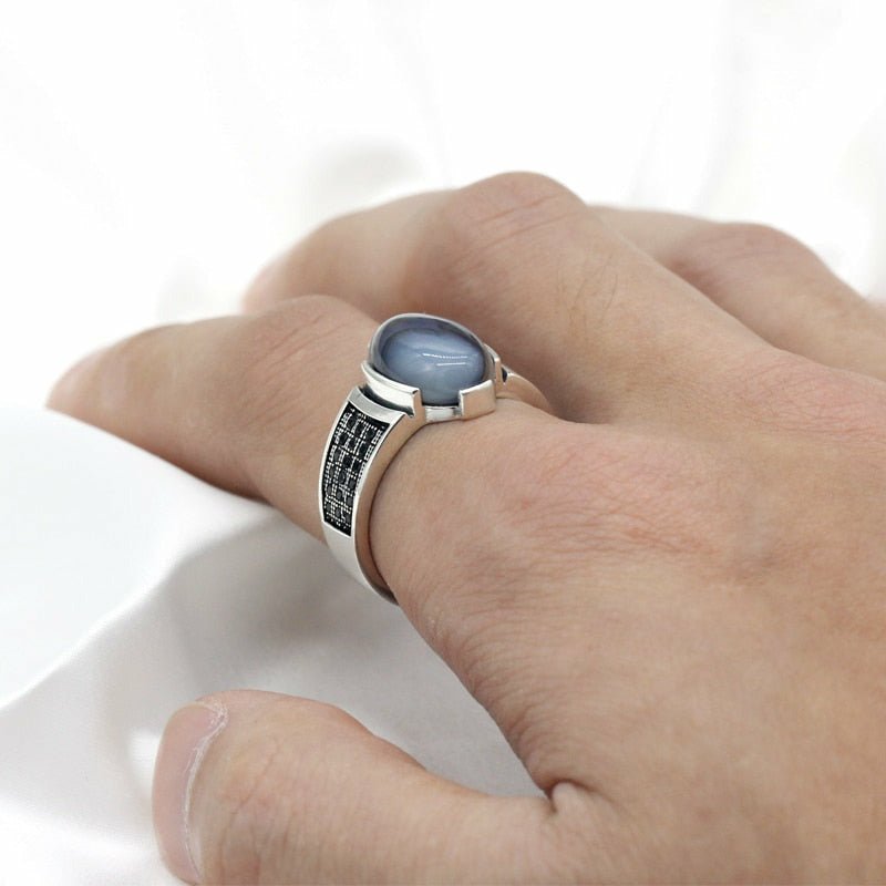 Genuine Agate & Black Zircon Ring in S925 Silver - Ideal Place Market