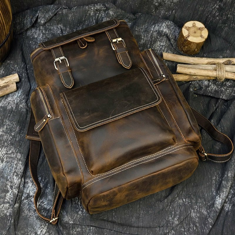 Genuine Burnished Leather Road-Ready Backpack - Ideal Place Market