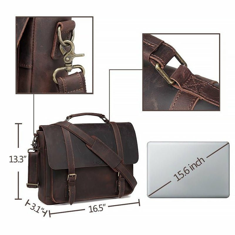 Genuine Cowhide Leather Messenger Bag fits 15.6in Laptop - Ideal Place Market