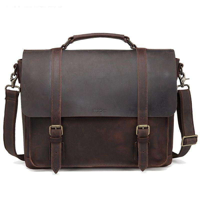 Genuine Cowhide Leather Messenger Bag fits 15.6in Laptop - Ideal Place Market