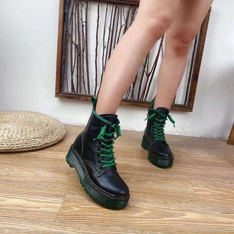 Genuine Black Leather Ankle Boots with Transparent Treaded 