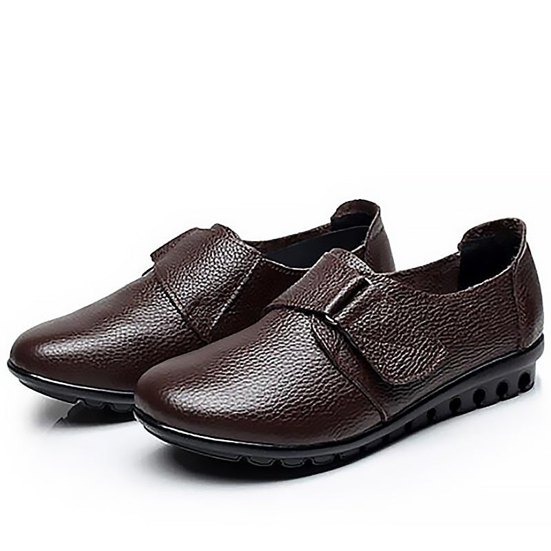 Genuine Pebble Leather Velcro-Close Slip-On Loafers - Your Choice of Warm or Regular Lining - Ideal Place Market