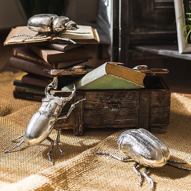 Giant Silver Beetle Tabletop Sculptures - Ideal Place Market