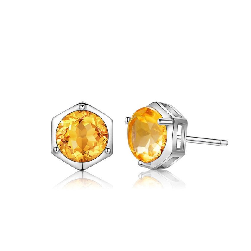 Golden Citrine & S925 Silver Stud Earrings for Women 1.6ct - Ideal Place Market