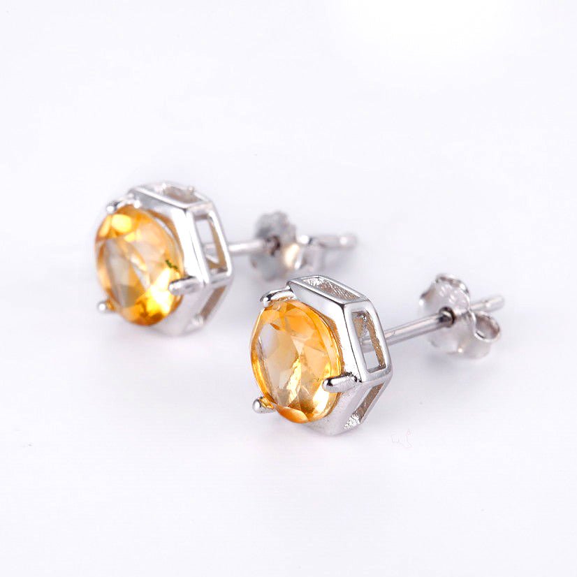 Golden Citrine & S925 Silver Stud Earrings for Women 1.6ct - Ideal Place Market