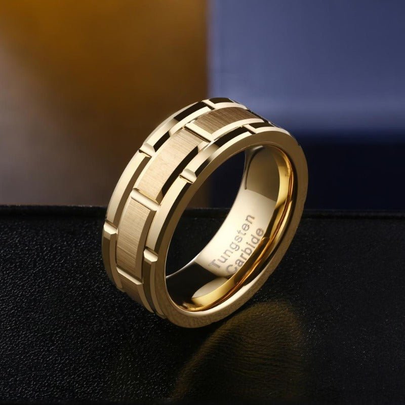 Golden Tungsten Beveled Brick Pattern Ring - Ideal Place Market