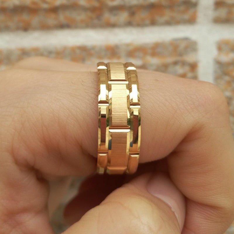 Golden Tungsten Beveled Brick Pattern Ring - Ideal Place Market