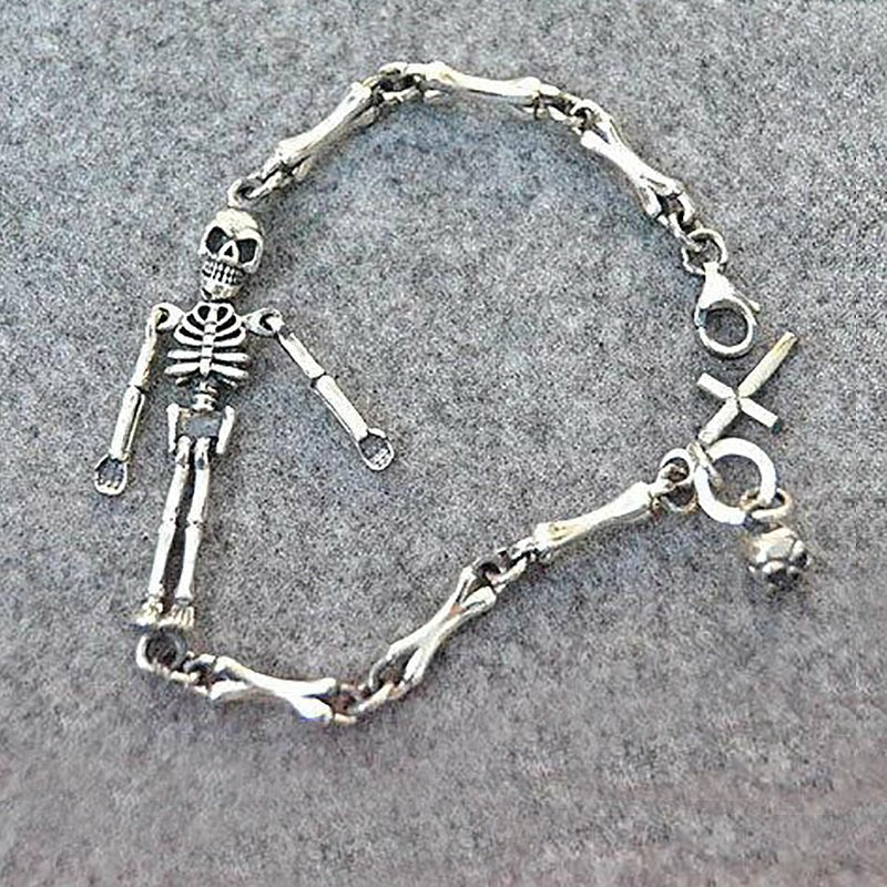 Gothic S925 Silver Skeleton & Cross Bracelet - Ideal Place Market