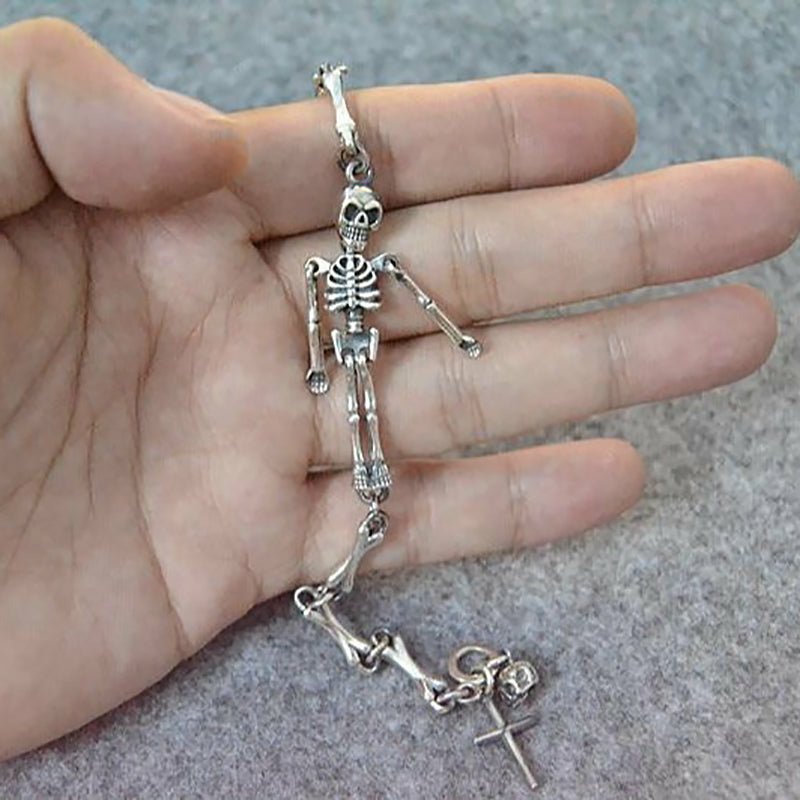 Gothic S925 Silver Skeleton & Cross Bracelet - Ideal Place Market