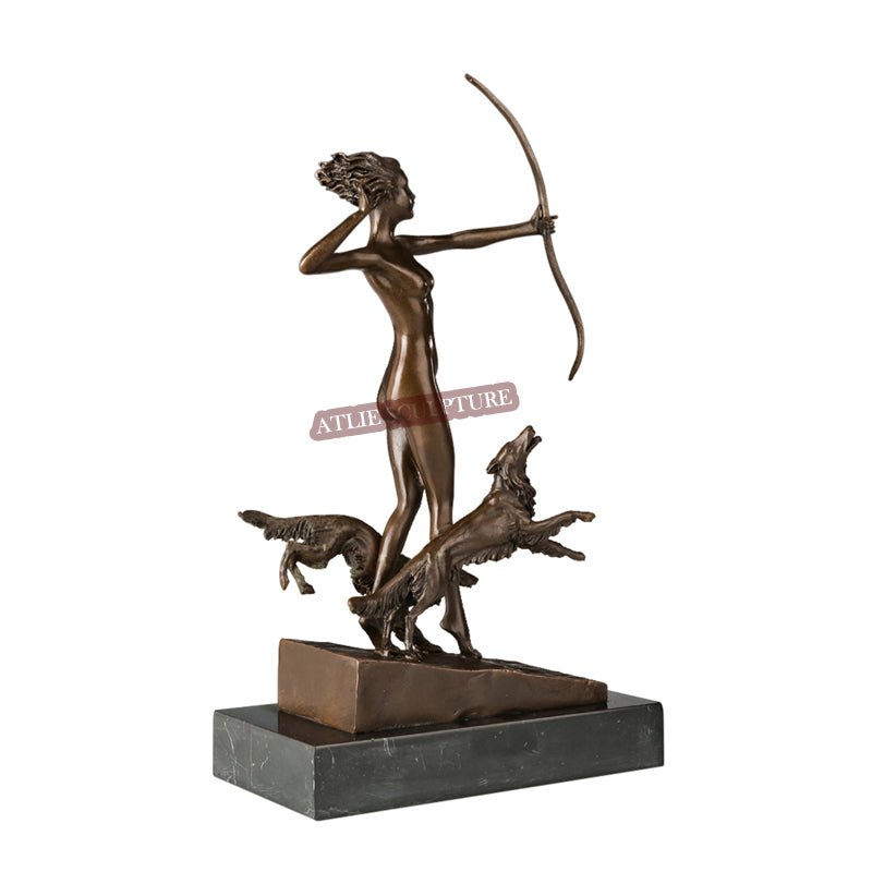 Greek Goddess 'Artemis' Bronze Sculpture with Marble Base - Ideal Place Market