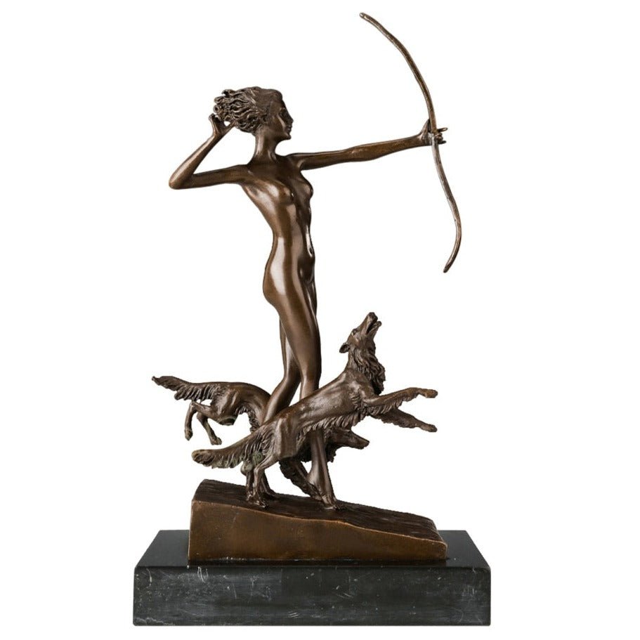 Greek Goddess 'Artemis' Bronze Sculpture with Marble Base - Ideal Place Market