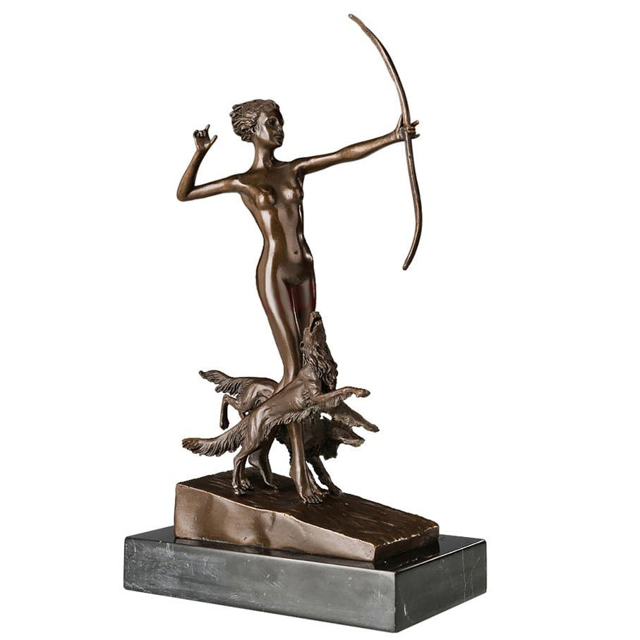 Greek Goddess 'Artemis' Bronze Sculpture with Marble Base - Ideal Place Market