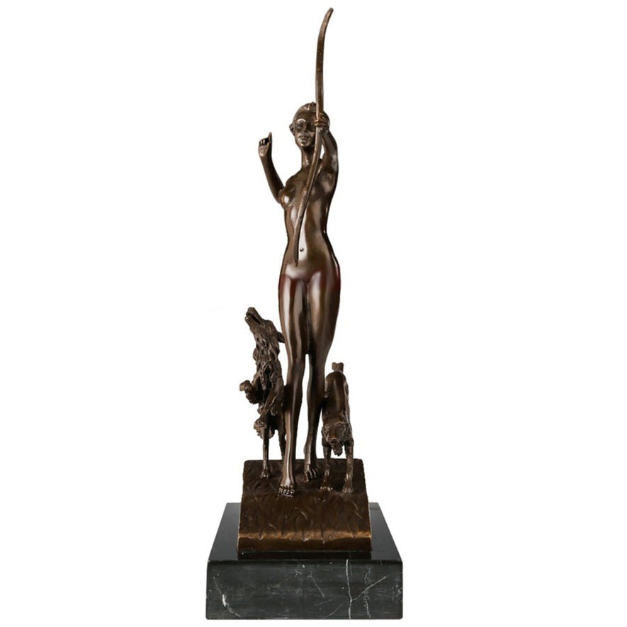 Greek Goddess 'Artemis' Bronze Sculpture with Marble Base - Ideal Place Market